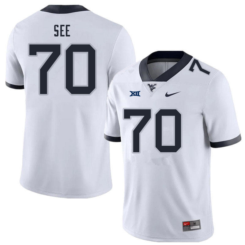Men #70 Shaun See West Virginia Mountaineers College Football Jerseys Sale-White - Click Image to Close